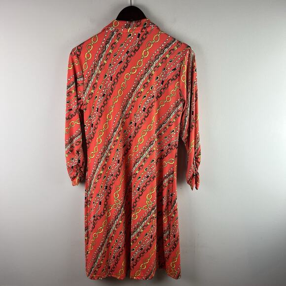 Barbara Gerwit Dress Womens Large Orange Chain Print Long Sleeve Tunic Retro Mod - Picture 7 of 8